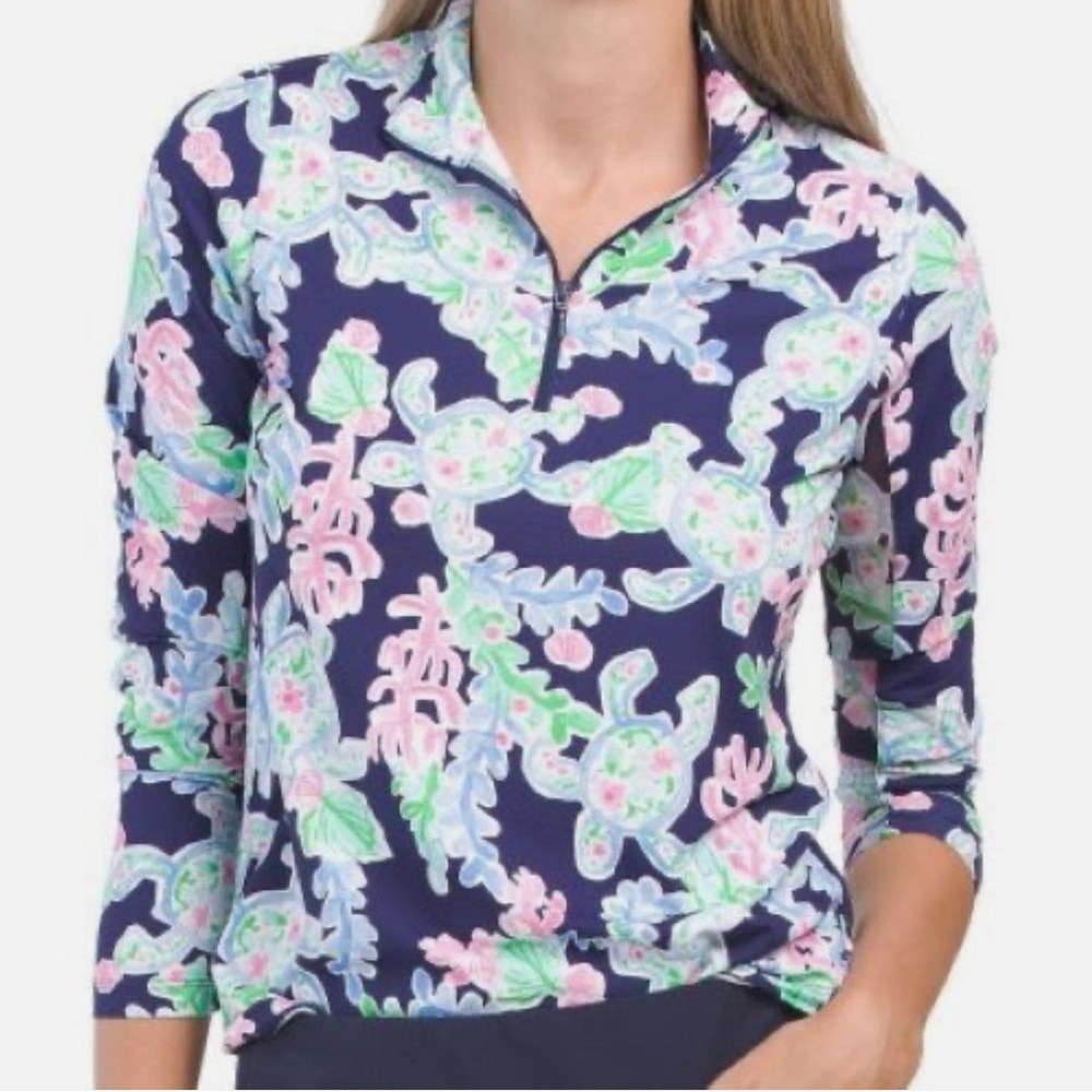 G LIFESTYLE TURTLE COVE NAVY BLUE Long Sleeve Mock Golf Shirt size